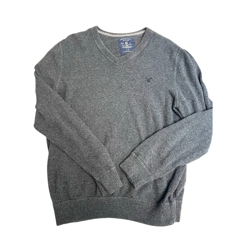 American Eagle Sweater Mens Size L‎ Athletic Fit Pullover Long Sleeve Gray
